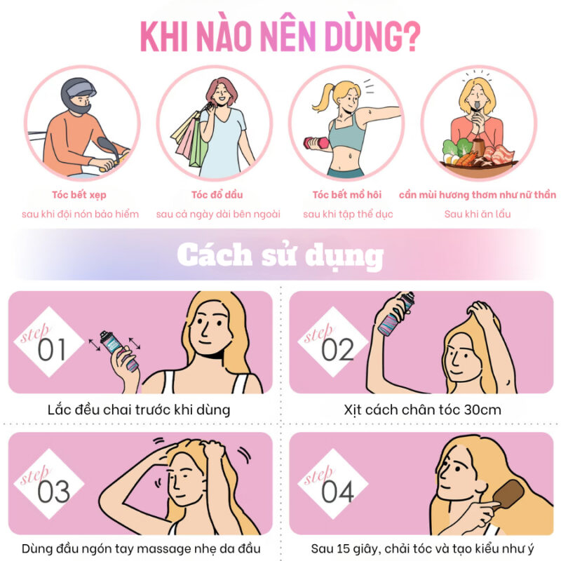Dầu gội khô AliSHA Dry Shampoo Cách sử dụng
